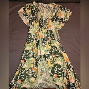 Tropical Leaf Print Dress